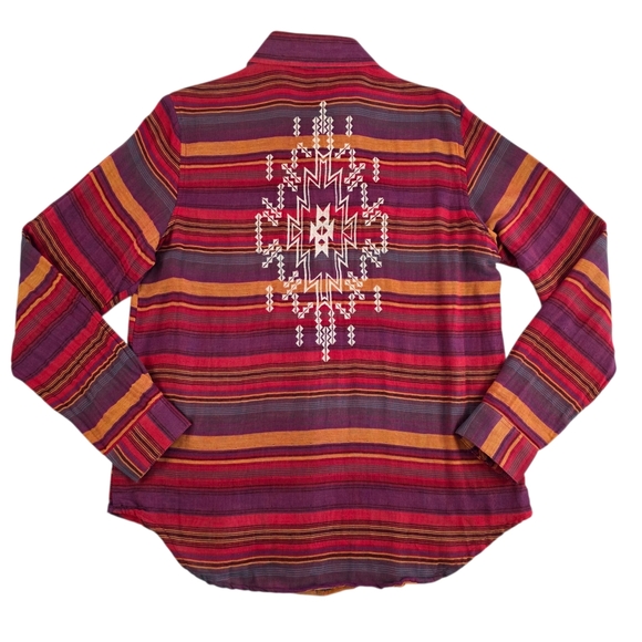 Rock & Roll Cowgirl Tops - Rock & Roll Cowgirl Aztec Western Cowgirl Button Down Embroidered Gauzy Shirt L